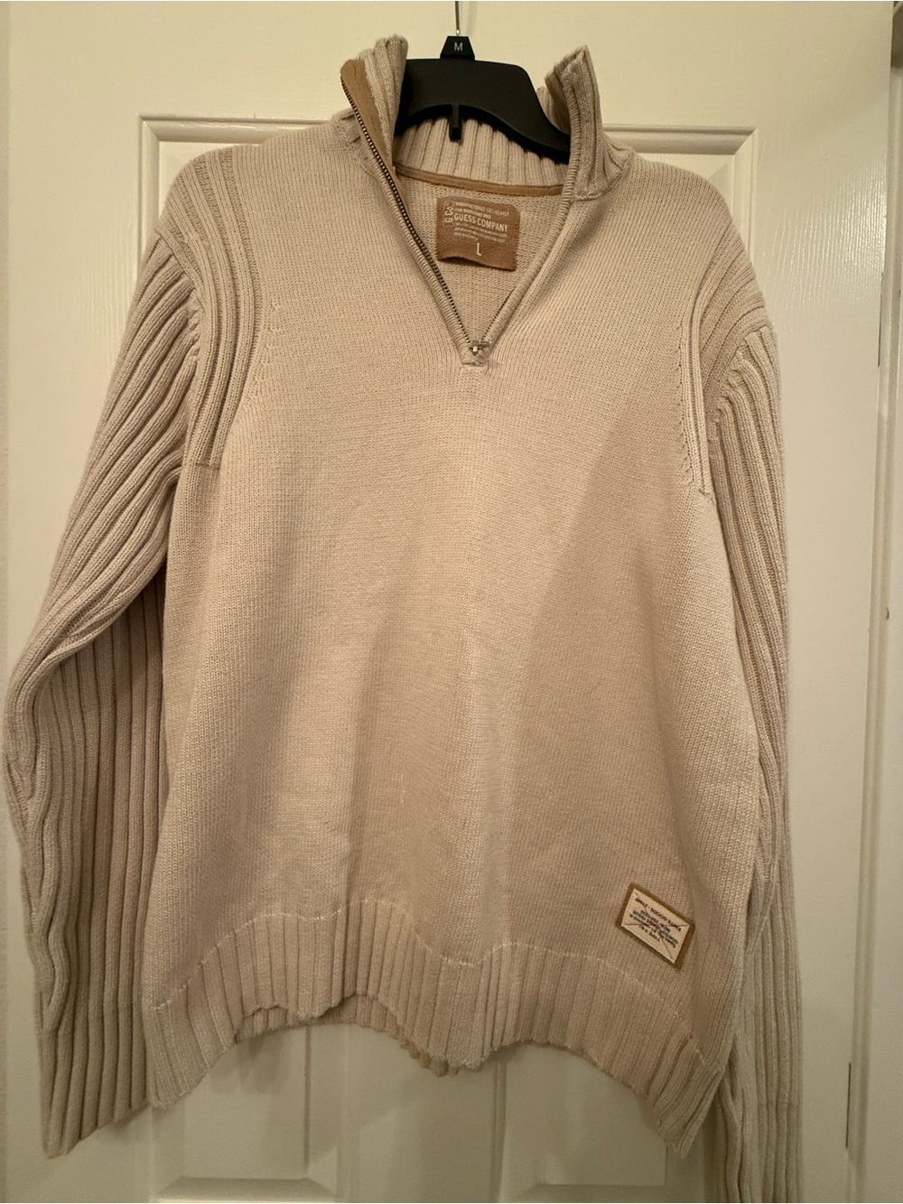 Men's G.C.Co. Guess Company Quarter-Zip Ribbed Knit Sweater Cream Large